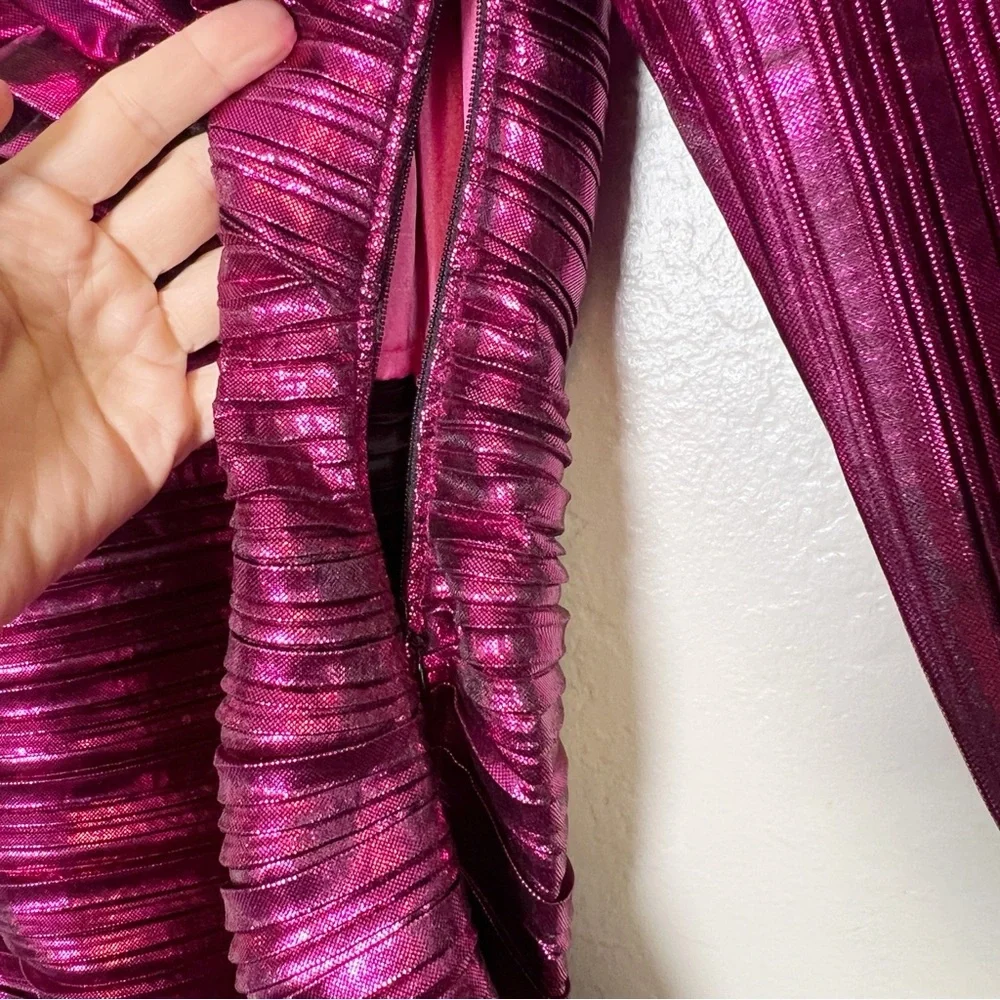 •LOVESHACKFANCY• Thompson Rose Appliqué Metallic Minidress in Fuchsia‎ Size 0 - Picture 9 of 15